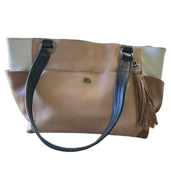 The Sak Handbags - The Sak Leather Ashby Satchel Colorblock Large Tote Bag Shoulder Purse